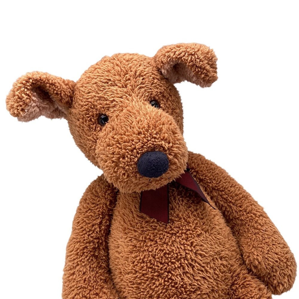 Russ Berrie Plush 20" Checkers Bear Toy Brown Bean Bag Soft Maroon Ribbon - Picture 6 of 12